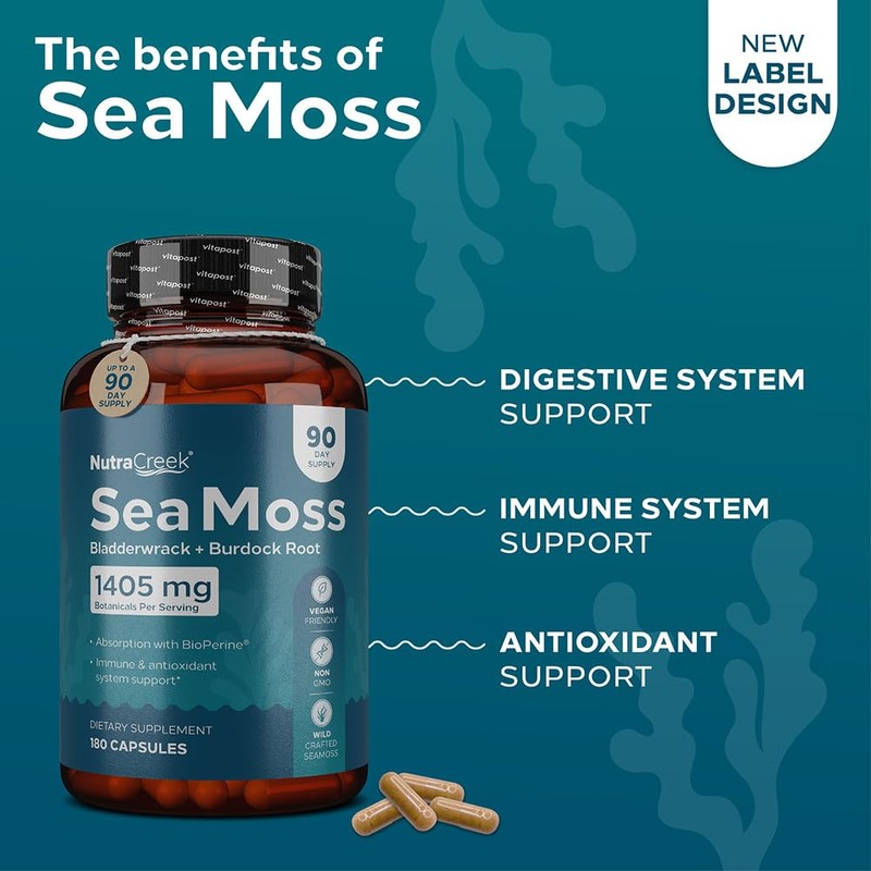 NutraCreek Sea Moss | Irish Sea Moss Capsules with Bladderwrack,