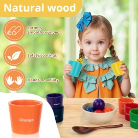 Jeesblsy Balls in Cups Montessori Toy, Colour Sorting and Counting, Wooden Sorter Game 7 Colours Matching Toy for Children Boys Girls from 3 Years (Colourful)