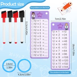 GSrenyu 30 Pcs Times Division Tables Flash Cards with 4 Dry Erase Pens, Resuable Multiplication Tables for Kids, Division Times Table Poppet 12x12, Math Practice Cards For Classroom Home