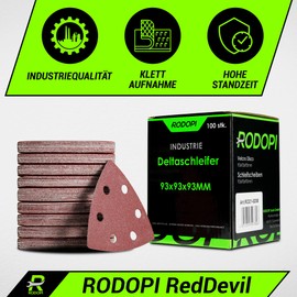RODOPI RedDevil Sanding Triangles for Delta Sanders Grit 40-320 Zirconia Corundum Velcro 93 x 93 x 93 mm Delta Sandpaper 6 Holes for Triangle Sanders - Pack of 100 K320