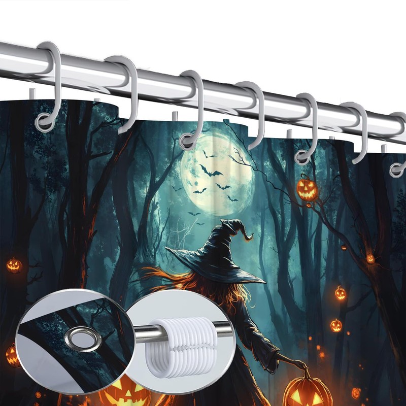 JEJOMEAG Halloween Witch Shower Curtain Spooky Bath Curtains Decoration