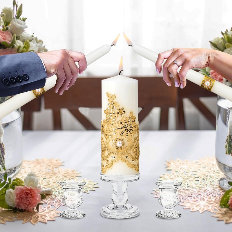 Unity Candles with Glass Candle Holder for Wedding Ceremony -