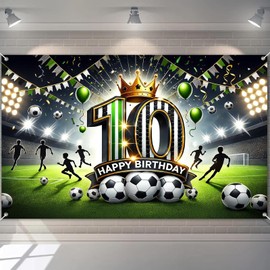 BlissYard 10th Birthday Banner 84x60 Inch Soccer Themed Backdrop