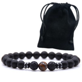 BRACO Volcanika Stone Bracelet for Women or Men, Black Tourmaline Bracelet with Tiger Eye, Natural Stones, Elastic Bracelet with Stone Balls, with Gift Bag, Estandar Stone, Stone