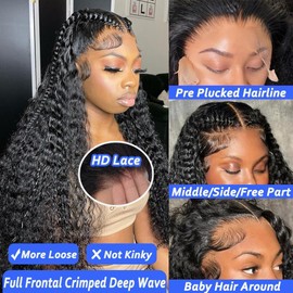 DaXunDi Deep Wave Lace Front Wigs Human Hair 13x6 Curly Wig Human Hair 200% Density Wet and Wavy HD Lace Front Wigs Human Hair Pre Plucked Deep Wave Wig for Women with Baby Hair (32 Inch)