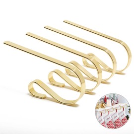 Juego de 4 soportes de calcetín de Navidad para manto, ligeros y ajustables, ganchos de metal para chimenea, para decoración de fiestas de Navidad, ganchos antideslizantes para calcetines (dorado)