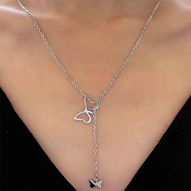 Aneneiceera Vintage Butterfly Y Lariat Necklace Gold Butterfly Pendant Necklace Hollow Butterfly Choker Necklace Metal Butterfly Y Drop Necklace Jewellery for Women (Gold), Zinc