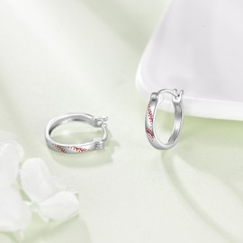 SHEAISRS Baseball Earrings 925 Sterling Silver Baseball Hoop Earrings Jewelry for Women