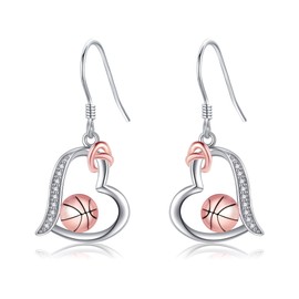 DAYLINLOVE Basketball Earrings 925 Sterling Silver Basketball Gifts Basketball Drop Earrings Sports Jewellery for Women Girls Mum Ladies, Sterling Silver, No Gemstone