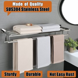 Alise Towel Rack,Towel Hanger Towel Shelf with Double Towel Bars for Bathroom Lavatory,32 Inch SUS 304 Stainless Steel Wall Mount Towel Holder,Polished Chrome
