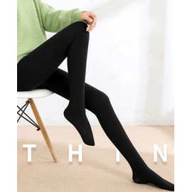 ULSTAR Women Tights, Opaque Leggings Fake Transparent Pantyhose Elastic Skinny Pants (Pure Black, Closed Toed, 80g)