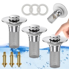 Bathroom Sink Stopper Hair Catcher, Pop-up Sink Drain Strainer with Removable Stainless Steel Strainer Basket Hair Catcher, Bathroom Sink Strainer for Bathroom Sink Stopper Replacement. (3PCS)