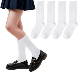 4 Pairs Crew Socks Women Sport Pack Scrunch High Boot Socks for Women (CA/US, Alpha, X-Large, Regular, Regular, White)