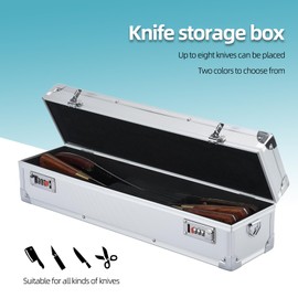 Chef’s Knife Case Aluminum Hard Case with Dual Combination Locks Cultery Carrier Portable Knife Organizer Block Holders Protectors With 8 Slots Can Hold Home Silver