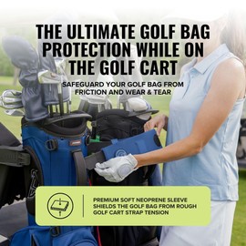 Stripebird - Premium Golf Cart Strap Sleeve Protector (Blue) - Save Your Golf Bag from Golf Cart Straps - Includes Magnetic and Steel Plate for Magnetic Golf Accessories