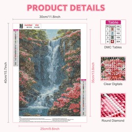 RICUVED Waterfalls Diamond Art Kits for Kids Adults, 5D Landscape Diamond Painting Kits Round Full Drill Diamond Painting Kits Diamond Art Picture Crystal for Home Decor 30x40cm