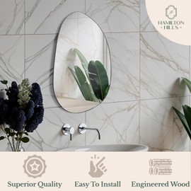 Hamilton Hills Irregular Shaped Wall Mirror - Asymmetrical Accent Mirror - Modern Wall Mounted Mirror - Suitable for Bedroom and Living Room - Frameless Shaped - 33.5" L x 20.5" W