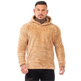 GINGTTO Mens Fleece Hooded Sweatshirt Fashion Furry Sherpa Sweater Men FurryWinter Sweatshirt Khaki XXL