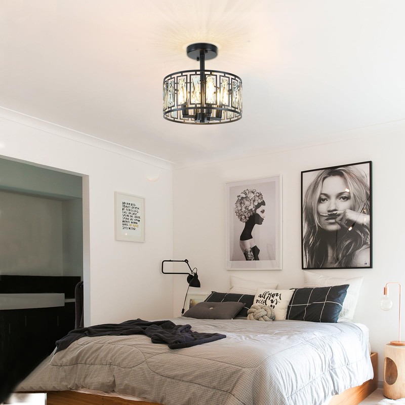 KMaiPem 4-Light Modern Crystal Semi Flush Mount Ceiling Light, Farmhouse