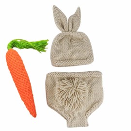 RWYBEYW Newborn Baby Boy Girl Easter Outfit Handmade Crochet Knit Carrot Shorts Rabbit Beanie Hat Birthday Photography Props (Beige Carrot Shorts Set, 0-6 Months)
