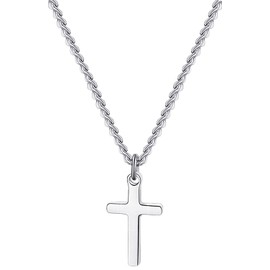 XOYOYZU Cross Necklace for Women 14K Gold Filled Stainless Steel Small Cross Pendant with Cuban Chain Simple Faith Jewelry for Men Women 14-22 Inches Silver 16inch