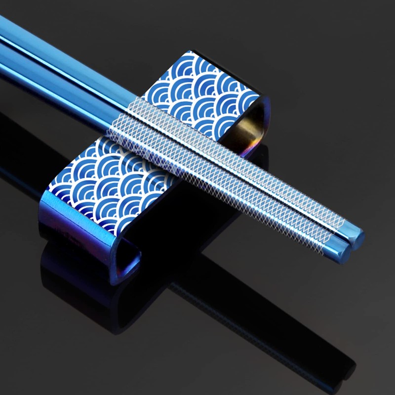 TiiCoo Reusable Titanium Plated Stainless Steel Chopsticks with Holder, Dishwasher