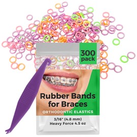 Orthodontic Elastic Rubber Bands - 3/16 Inch, Small, 300 Pack, (4.5 Ounce) for Braces, Dreadlocks, Hair Braids, Fix Tooth Gap, Includes Free Elastic Placer - Neon - Heavy