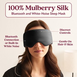 SilkSound 100% Mulberry Silk Bluetooth Sleep Mask, Skin-Friendly Sleeping Eyemask with Bluetooth Headphones, Sleep Gifts for Women, Silk Eye Mask Headband Headphones for Sleeping Side Speakers