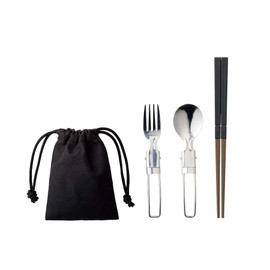 Cutlery Set, Stainless Steel, 3-Piece Set, For Camping, Outdoors, Solo Camping, Chopsticks, Spoon, Fork, For Bento Boxes, Portable, Storage Bag, Foldable, Compact, Easy to Carry, Stylish, Simple,