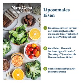 NatuGena Liposomales Eisen, Phospholipide, drei Markenrohstoffe LIPOSOVIT-Fe, Vitamin C (PureWay-C) & LeciFis EXP, 60 Kapseln (2 Monats Packung)