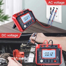 Xin Tester 1000V AC DC Megohmmeter Insulation Megger Tester, Auto Earth Ground Resistance Meter 50V/100V/250V/500V High Voltage 0.1MΩ-10GΩ Auto Ranging with LCD Display - XT501A