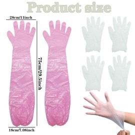 QXBXYHM 30 Pairs Field Dressing Gloves Hunting Deer Cleaning Gloves with Disposable Pvc Long and Short Gutting Hunting Field Dressing Butchering Kit for Gutting Field Dressing Kit Accessories (Pink)