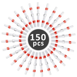 Uenhoy 150 Pcs Solder Seal Wire Connectors 22-18 AWG Red Heat Shrink Butt Connectors, Waterproof Insulated Electrical Splice Wire Terminals for Boat Truck Trailer Automotive Marine