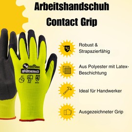 WORKPOWER Contact Grip Work Gloves for Men - Latex Coated Non-Slip Gloves - Available in Sizes 11 (Yellow/Black)