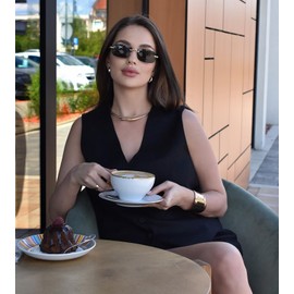 Fashion Rimless Sunglasses for Women Men Gangster Tinted Lens Frameless Shades Faux Buffalo Horn Glasses Rectangle Eyewear