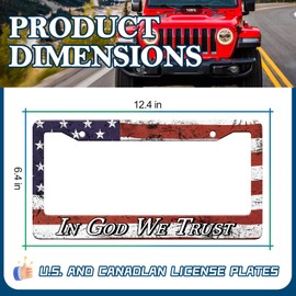 in God We Trust Christian License Plate Frames- 2 Pack American Flag Aluminum Metal License Plate Holder Covers, Rust-Proof Waterproof Car Decorative Tag Frames for Standard US 12x6 Inch