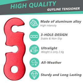 LUYADIN 30Pcs Guyline Tensioner Aluminum Alloy Guy Line Cord Adjusters Tent Rope Tensioners Paracord Tensioner for Outdoor Tent Camping Hiking Accessories (Red)