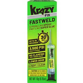 Krazy Fix Fast Weld, 2 Part Clear Epoxy Glue, Permanent Bond Sets in 30 Seconds, Strong Like Epoxy Fast Like Super Glue, Low Odor Clear Adhesive Liquid, 0.35 oz Syringe