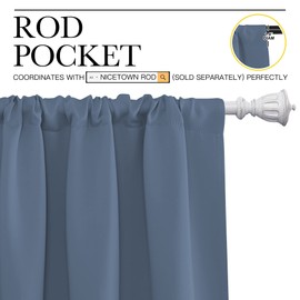 NICETOWN Blackout Kitchen Curtains 2 Panels Rod Pocket for Living Room Deco, Room Darkening Short Small Window Curtains Thermal Insulated Treatment Drape for Bedroom/Basement, Stone Blue, 42W x 30L
