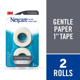 Nexcare Gentle Paper Medical Tape, 1 Inch x 10 Yards (2 Rolls) – Hypoallergenic First Aid Surgical Tape for Sensitive Skin, Latex-Free