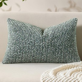 Allorry Decorative Lumbar Pillow Cover 12x20 Green Striped Soft Wool Lumbar Throw Pillow Neutral Textured Boho Cushion Covers for Modern Farmhouse Sofa Bedroom Living Room Decor SY011-D12