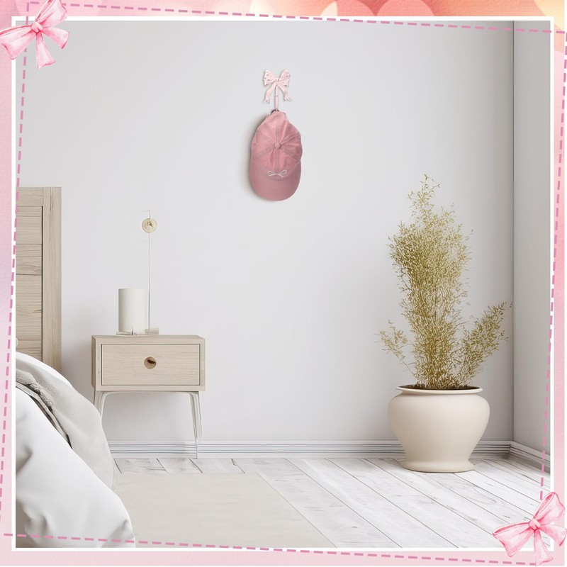 CroBlissful 2 Pcs Coquette Iron Pink Bow Hook Home Decorative