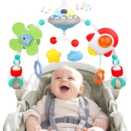 Baby Toy Pram Play Arch Pram Chain Hanging Sensory Toy with Baby Rattle Birthday Gift for Newborns (Space)