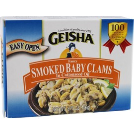 Smoked Baby Clams in Oil, Wild Caught (Pack of 3), 3.75 oz Tin - Geisha