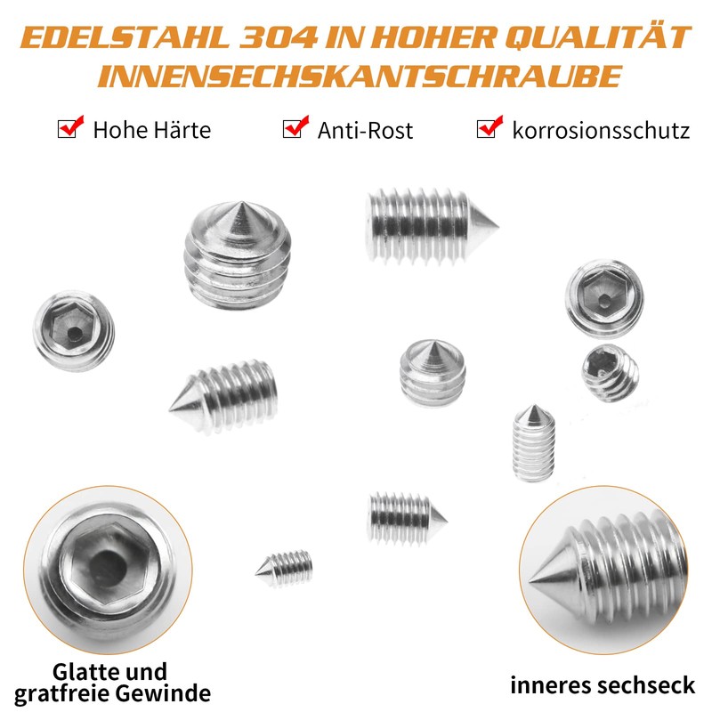 ELECTRAPICK Pack of 240 Grub Screws, Taper Tip, M3, M4,