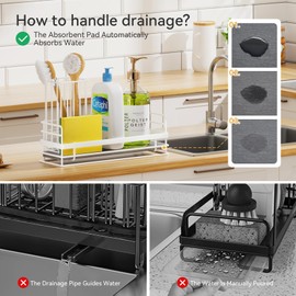 Yofidra Sink Caddy with Stone Drying Tray: Stainless Steel Soap Dispenser Kitchen Sink Organizer Set, Sponge Holder Counter Accessories Decor for Kitchen Organizers and Storage 8.1x3.5x4.5 in White