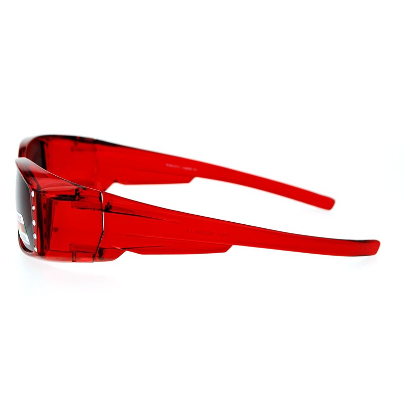 Womens Rhinestone Rectangular Polarized Fit Over Glasses Sunglasses Red
