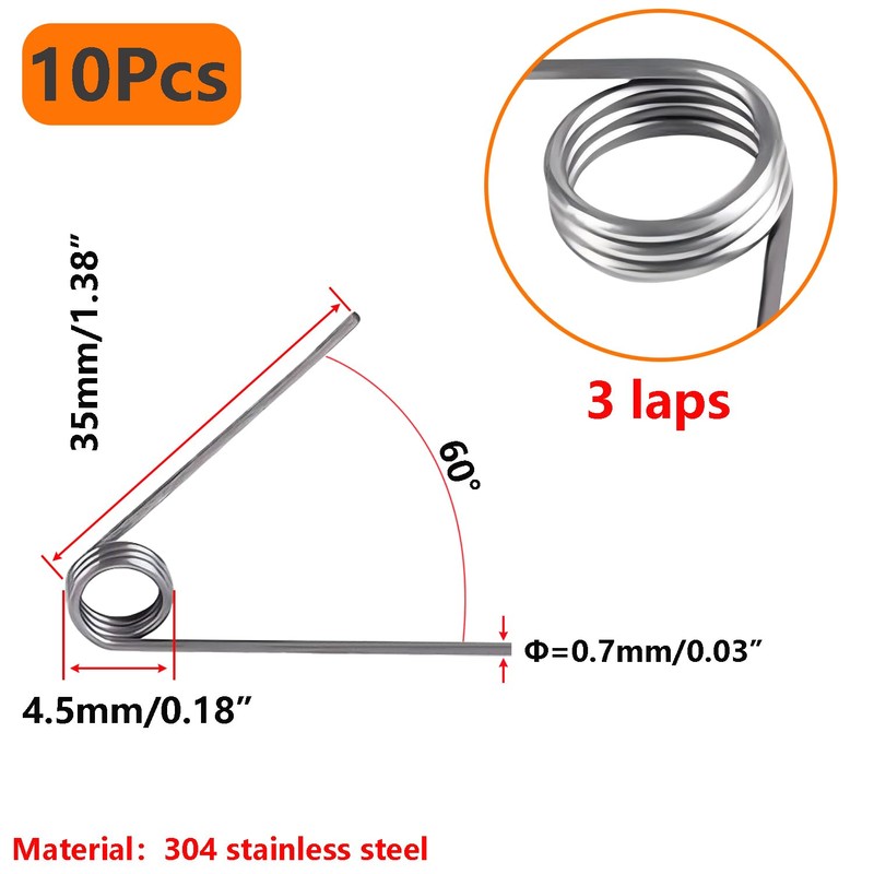 Ctyjia 10 PCS 304 Stainless Steel Torsion Spring, 0.7mm Wire