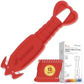 Scimaker Safety Box Cutter & Letter Opener - Red, Concealed Blade, 135mm, for Tape Splitting, Shrink Removal and Mail Opening. (12)