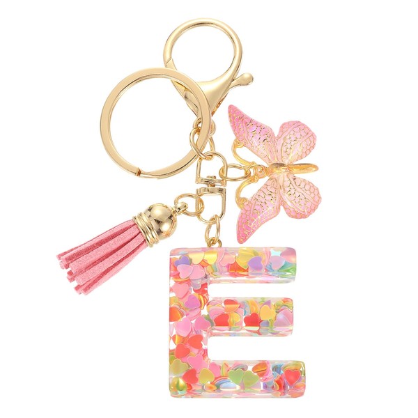 sourcing map Initial Letter Keychains, Resin Cute Butterfly Tassel Pendant